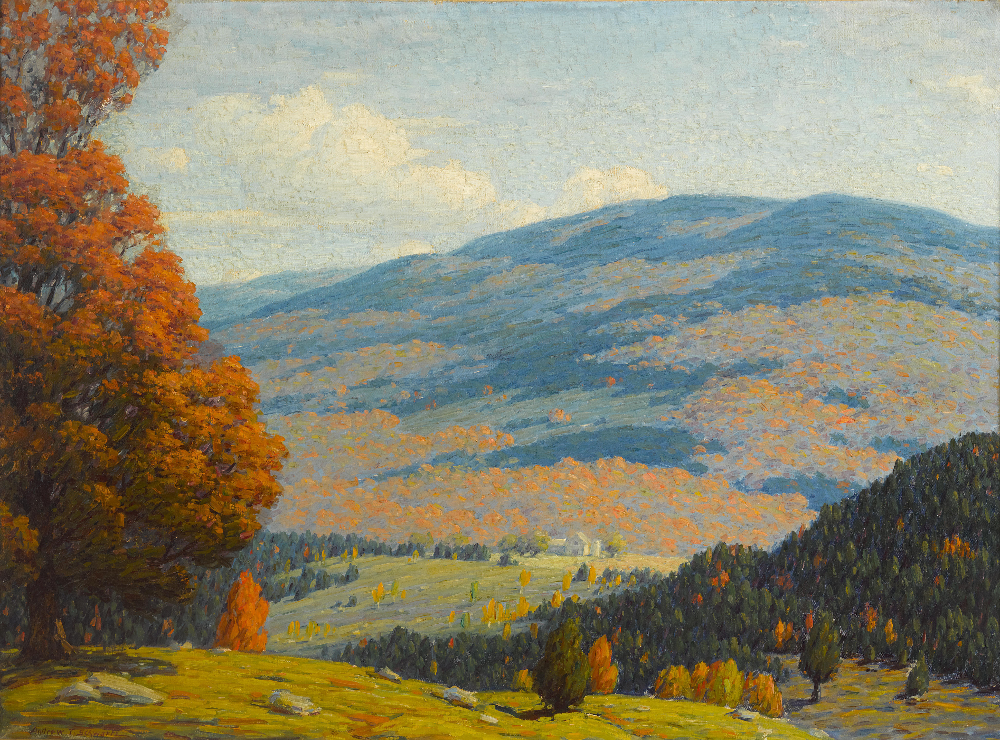 A hilly landscape, possibly the Blue Ridge Mountains, Andrew Thomas Schwartz (1867–1942)