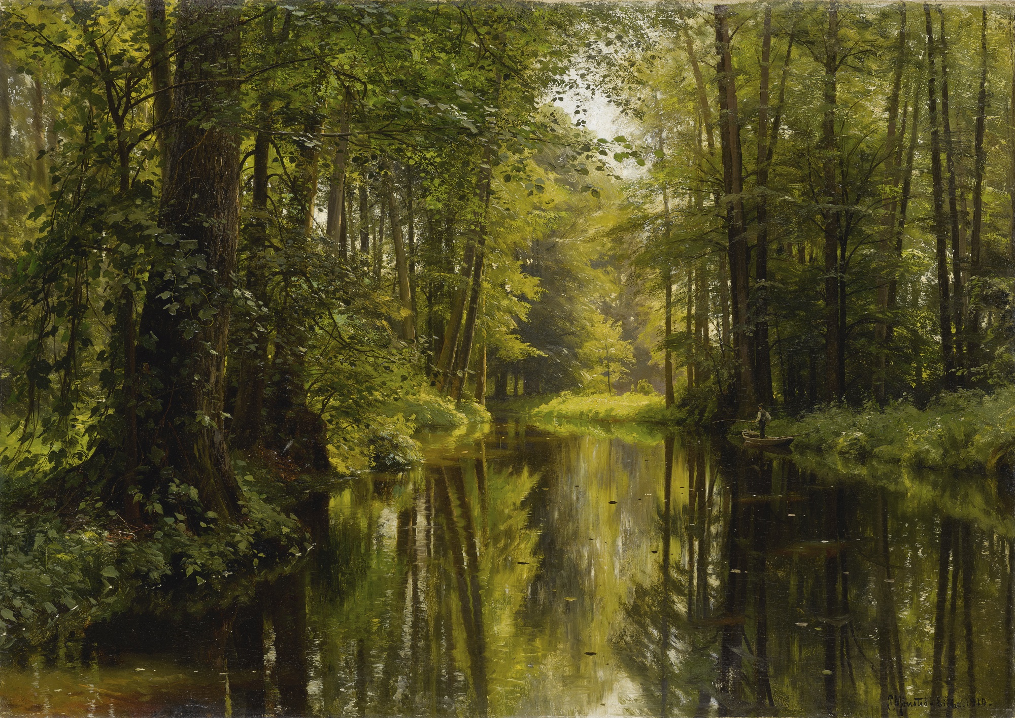 Fishing from a Punt, Peder Mønsted (1910)